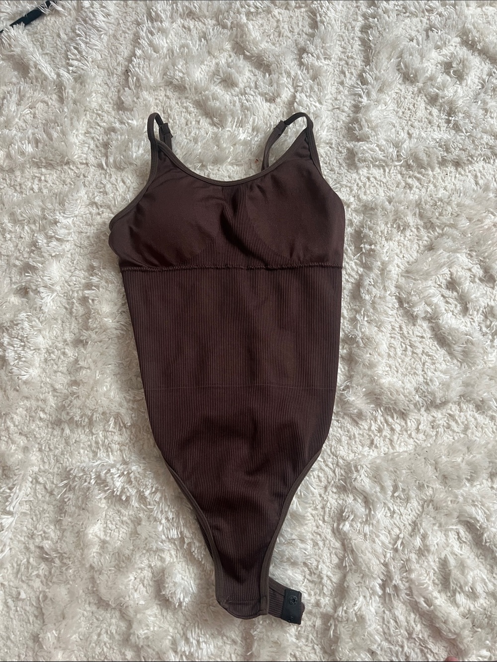 SHEIN Chocolate Brown Ribbed Scoop Neck Bodysuit
